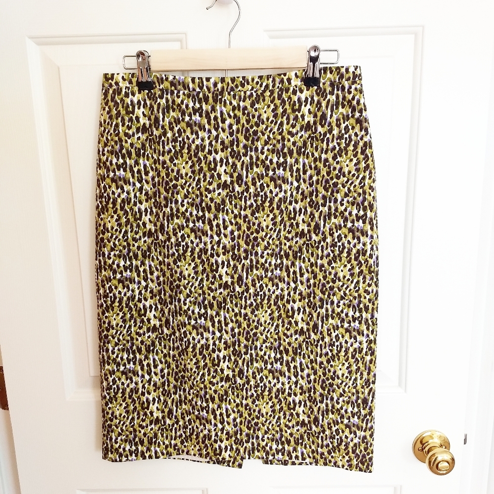 J. Crew Green and Black Leopard Print Pencil Skirt
